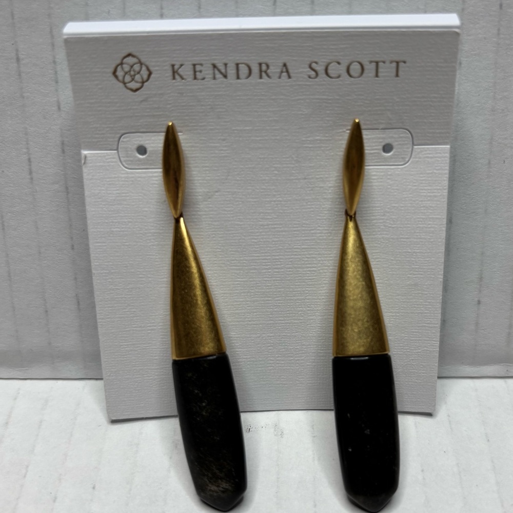 ⛔️SOLD⛔️KENDRA SCOTT Freida 14K Gold Plated Stone Linear Drop Earrings - Picture 1 of 3